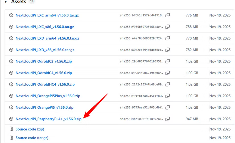 Téléchargement de NextcloudPi depuis GitHub.