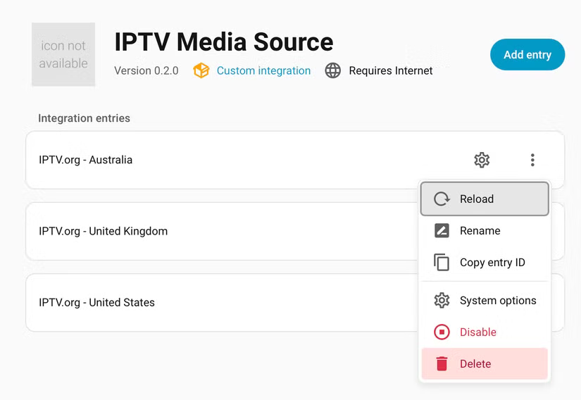 Suppression d'une intégration dans Home Assistant.