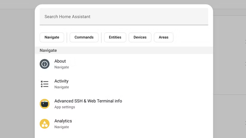 La barre de recherche rapide dans Home Assistant.