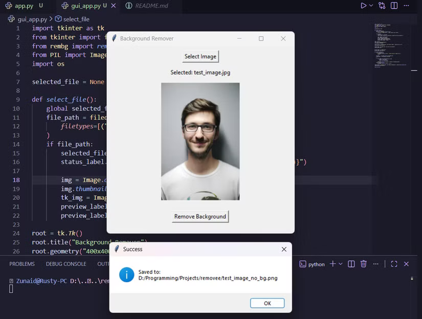Outil de suppression d'arrière-plan Python avec une interface graphique.