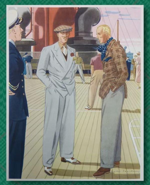 Écharpe en soie pour hommes style pont vintage Illustration vintage de deux hommes bien habillés sur un pont de navire