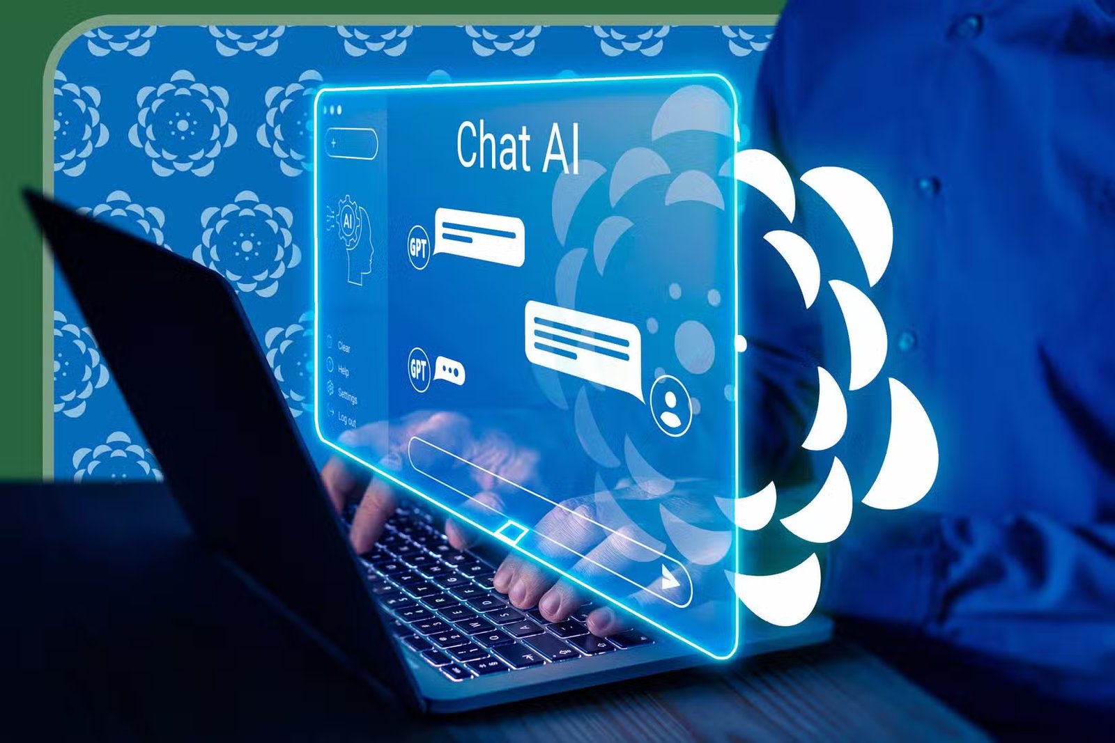 Personne utilisant un ordinateur portable avec une conversation avec un chatbot.