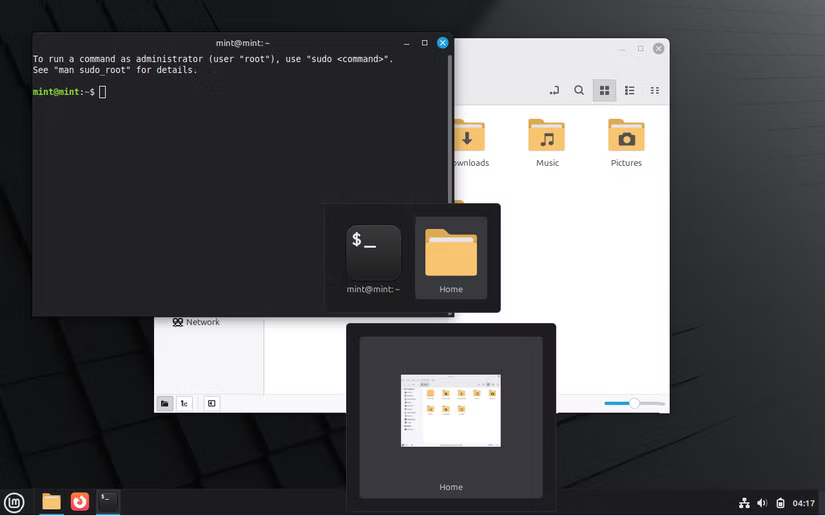 Le menu alt-tab dans Linux Mint.