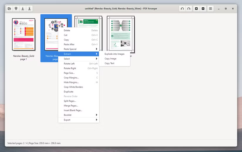 Une capture d'écran montrant PDF Arranger avec deux fichiers PDF ouverts.