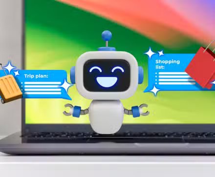 Un chatbot IA proposant une suggestion de voyage et de shopping.