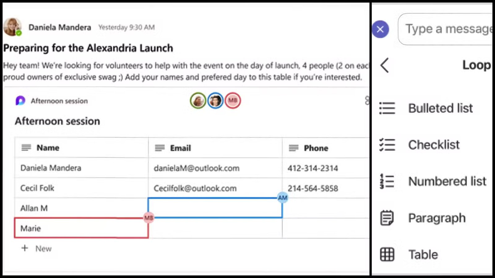 Commande de boucle des équipes Microsoft en cours d'exécution et les listes sur le côté