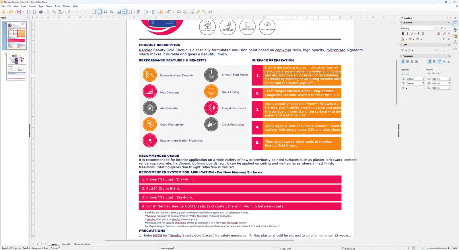 Une capture d'écran montrant LibreOffice Draw avec un PDF ouvert pour édition. 
