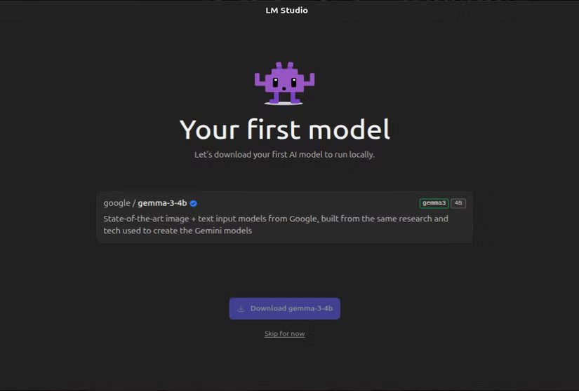 Guide de configuration de LM Studio demandant de télécharger le premier modèle local