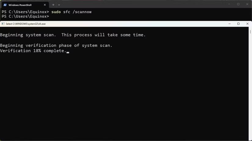 Analyse SFC exécutée sous Windows 11. 