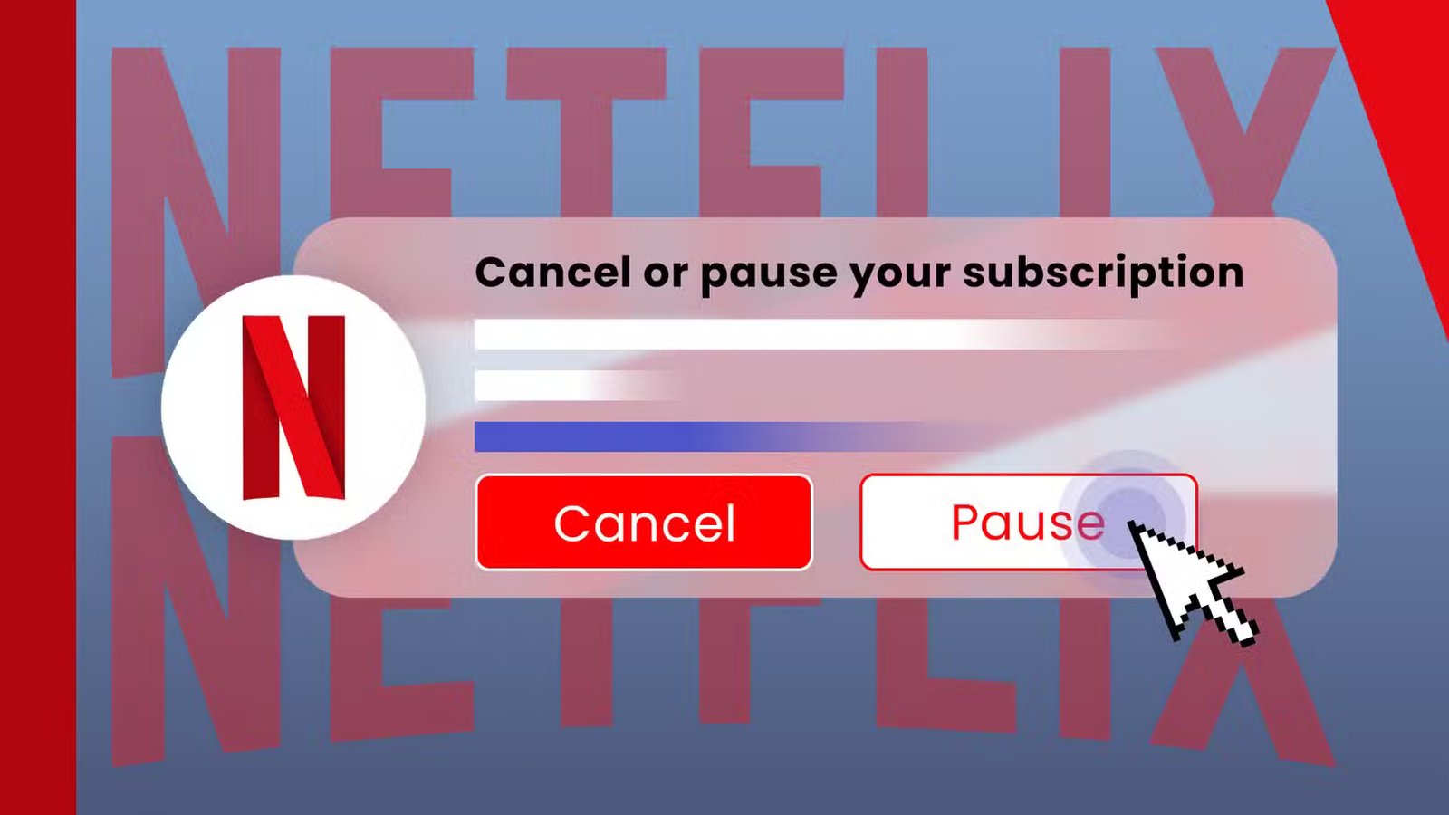 Une fenêtre contextuelle avec les options pour annuler ou suspendre un abonnement Netflix.  