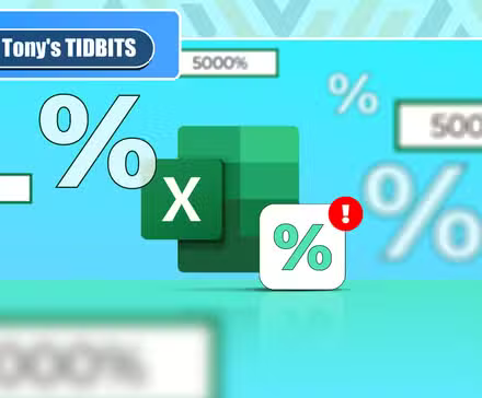 Logo Excel entouré de grands symboles de pourcentage et de cellules affichant des valeurs telles que 50 et 5 000 %.