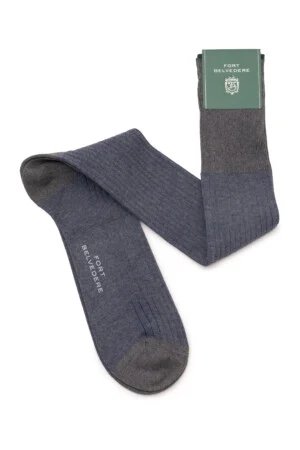 Chaussettes en coton d'épaisseur moyenne à rayures grises et bleues - Fort Belvedere