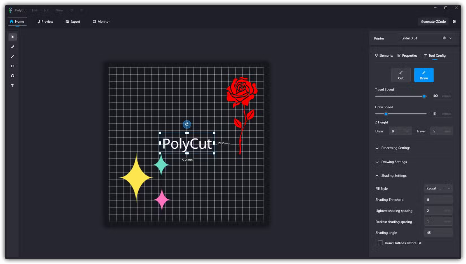 Application d'imprimante 3D de découpe de vinyle Polycut pour Windows.