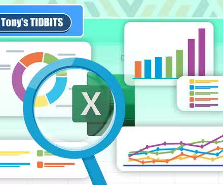 Illustration d'un logo Excel sous une loupe, entouré de tableaux et de graphiques colorés.