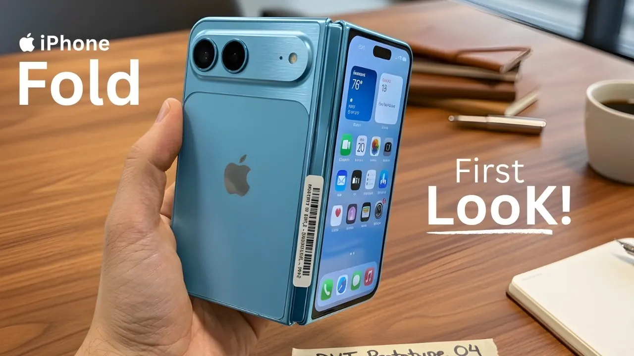 Image de comparaison plaçant l’iPhone Fold à côté des modèles d’iPhone 18 Pro pour afficher la taille et la position de l’alignement.