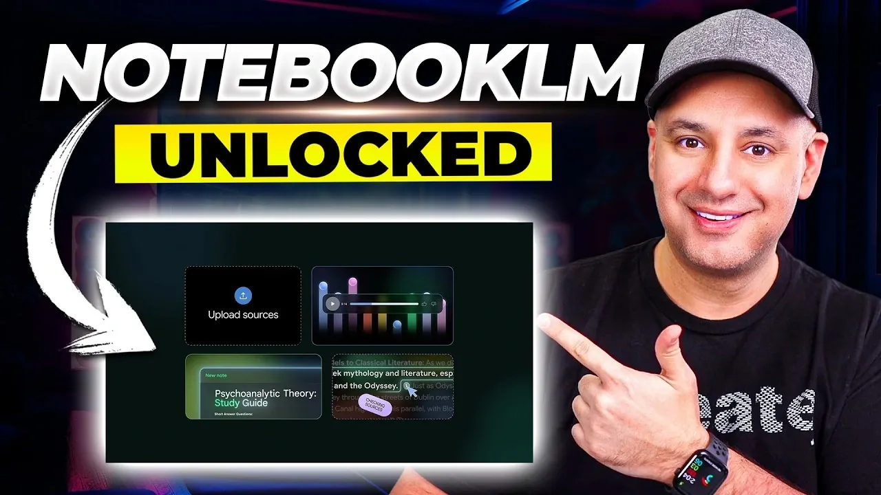 Interface NotebookLM montrant un bloc-notes 2026 avec des fichiers PDF, Drive et des sources Web regroupés.