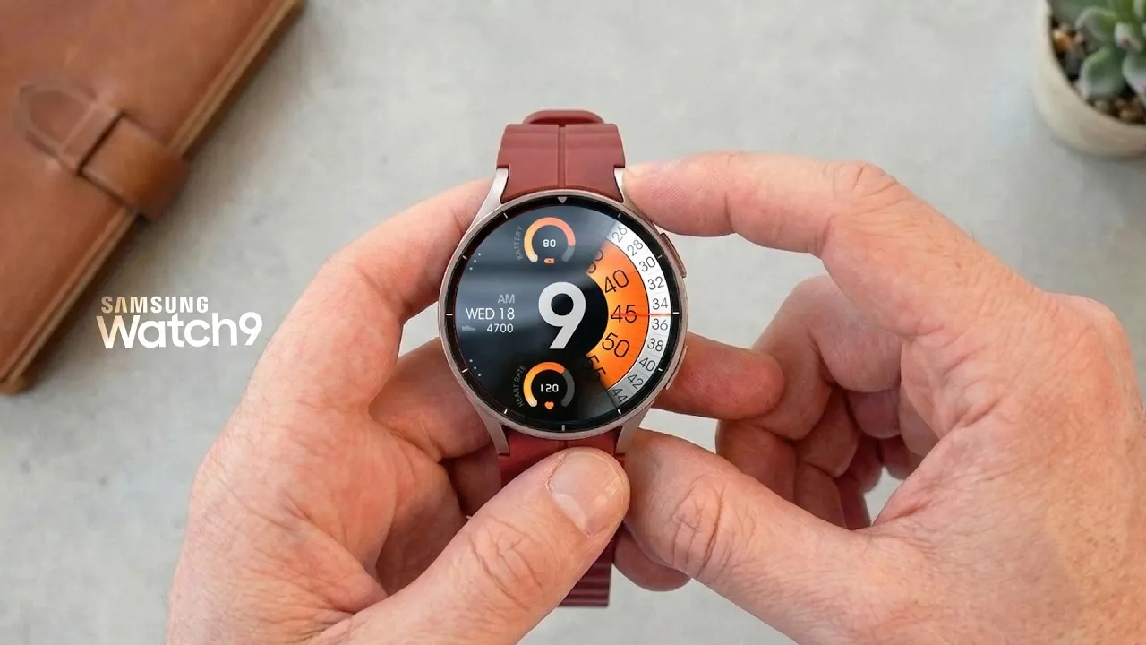 Gros plan d'un concept Samsung Galaxy Watch 9 montrant un processeur Snapdragon remplaçant la précédente puce Exynos.