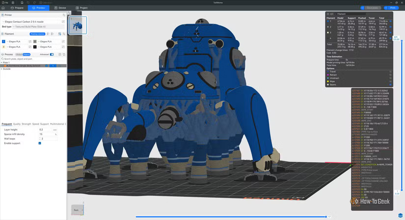 Un modèle multicolore montre son estimation des déchets de purge.