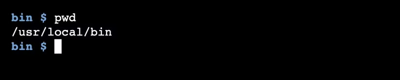 La commande Linux pwd affichant le répertoire actuel est "/usr/local/bin."