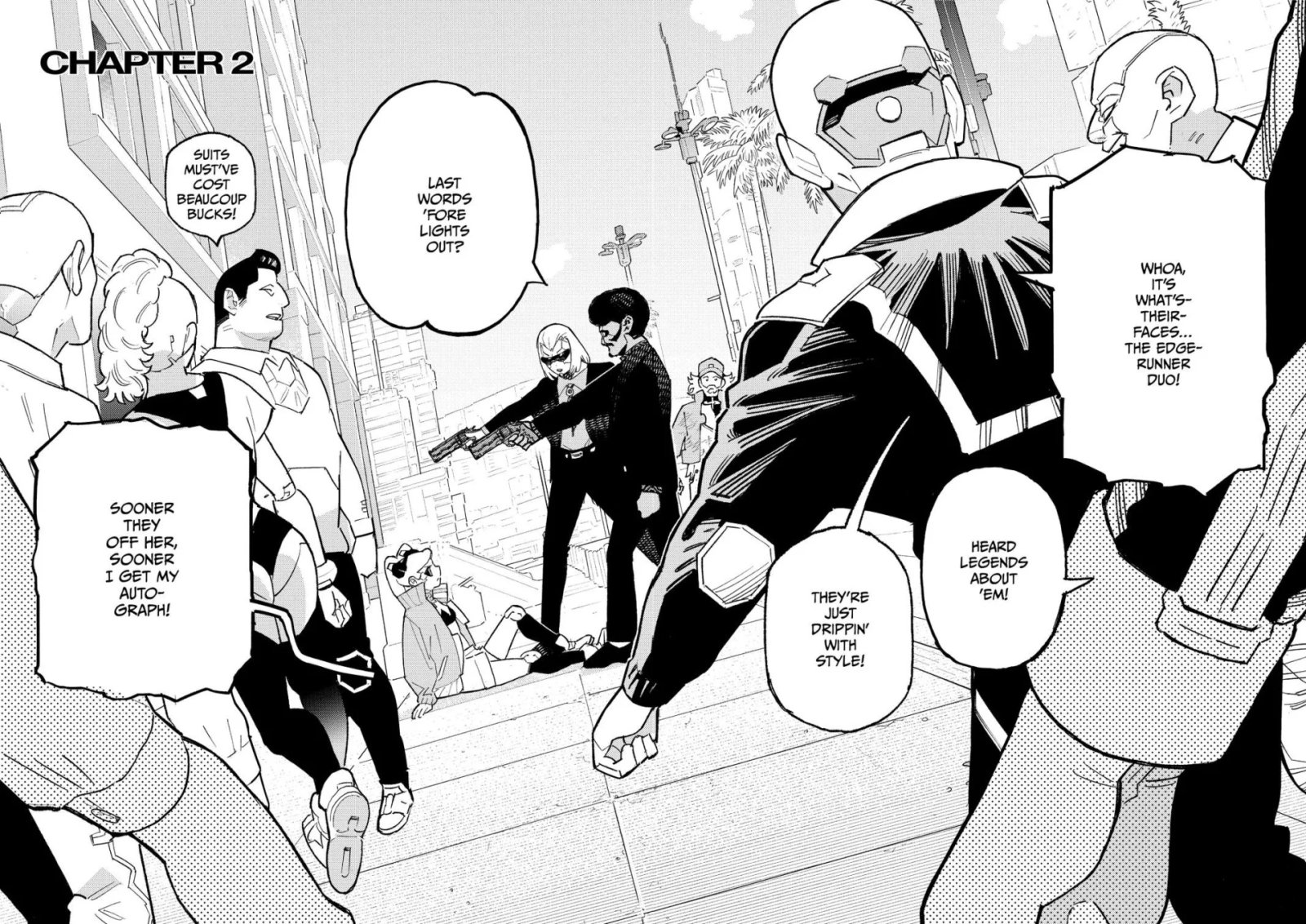 Panel de manga Cyberpunk Edgerunners Madness faisant référence à Pulp Ficton