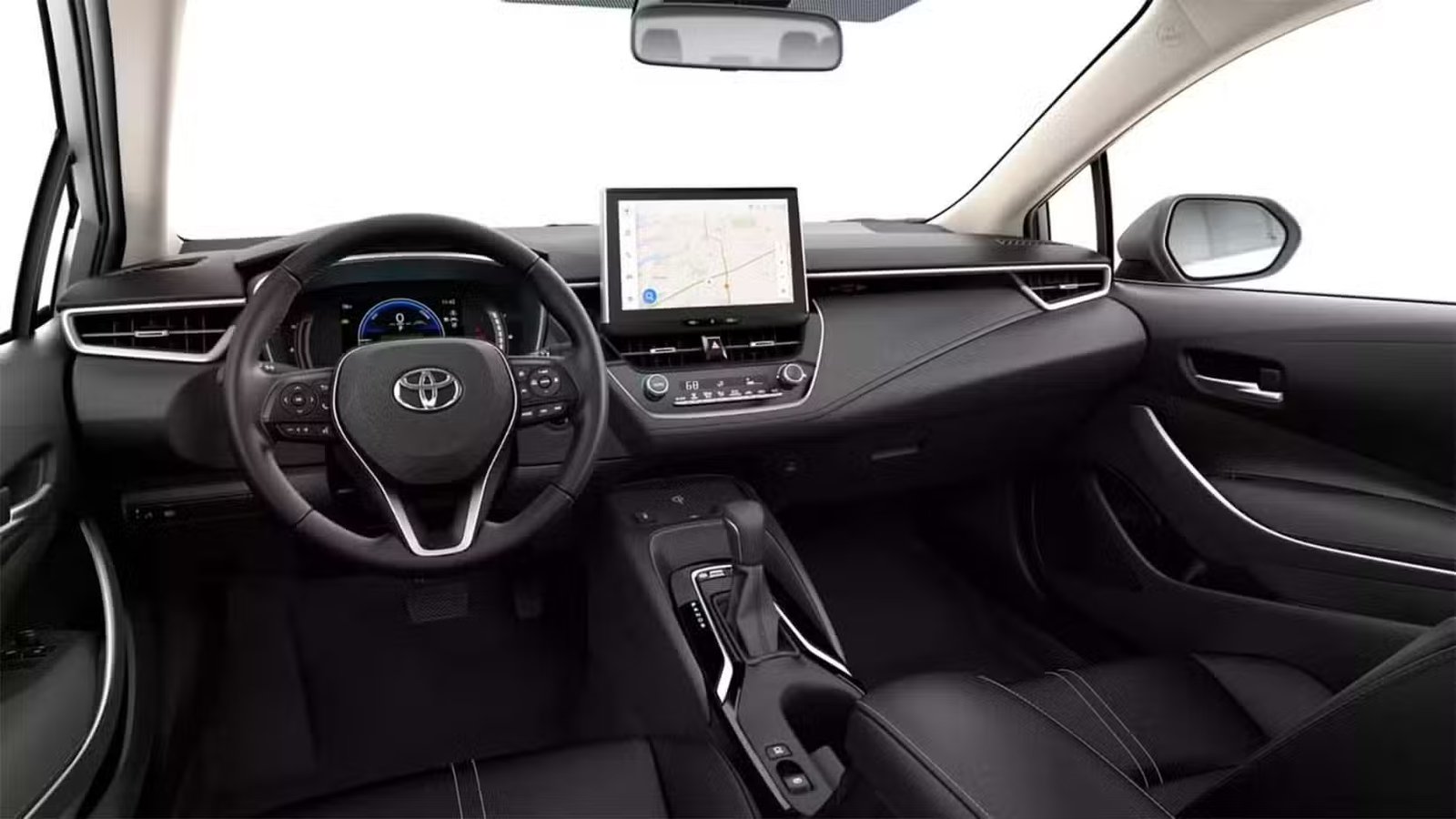 Prise de vue à l’intérieur de l’habitacle d’une Toyota Corolla Hybrid XLE 2025.