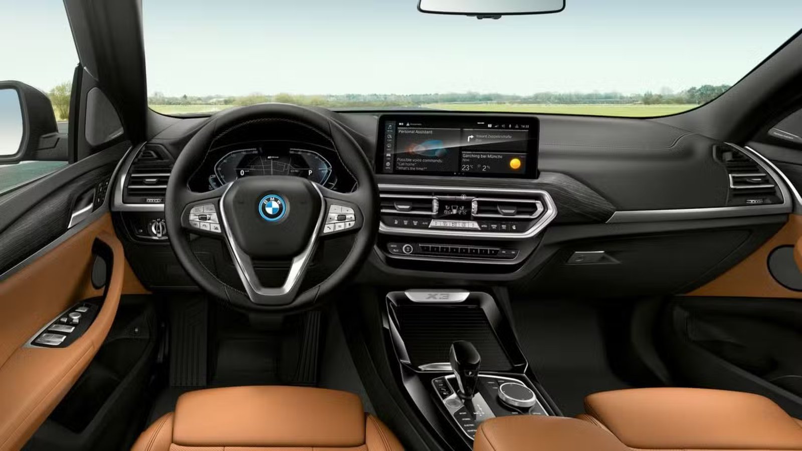 Plan du tableau de bord à l'intérieur de l'habitacle d'un BMW X3 2022.