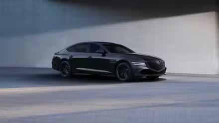 Prise de vue extérieure de la Genesis G80 Prestige Black 2026.