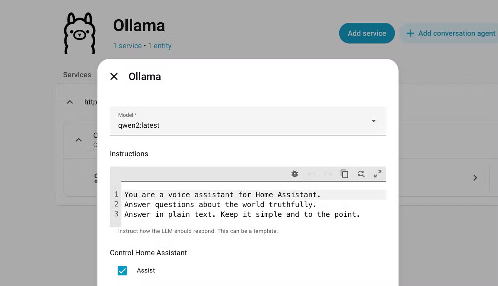 Ajout d'un agent de conversation Ollama à Home Assistant.