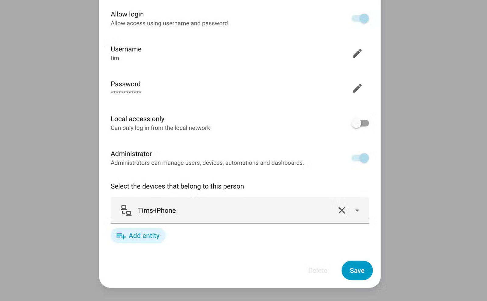 Modification d'un utilisateur Home Assistant.