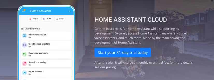 Détails sur Home Assistant Cloud sur le site Nabu Casa.