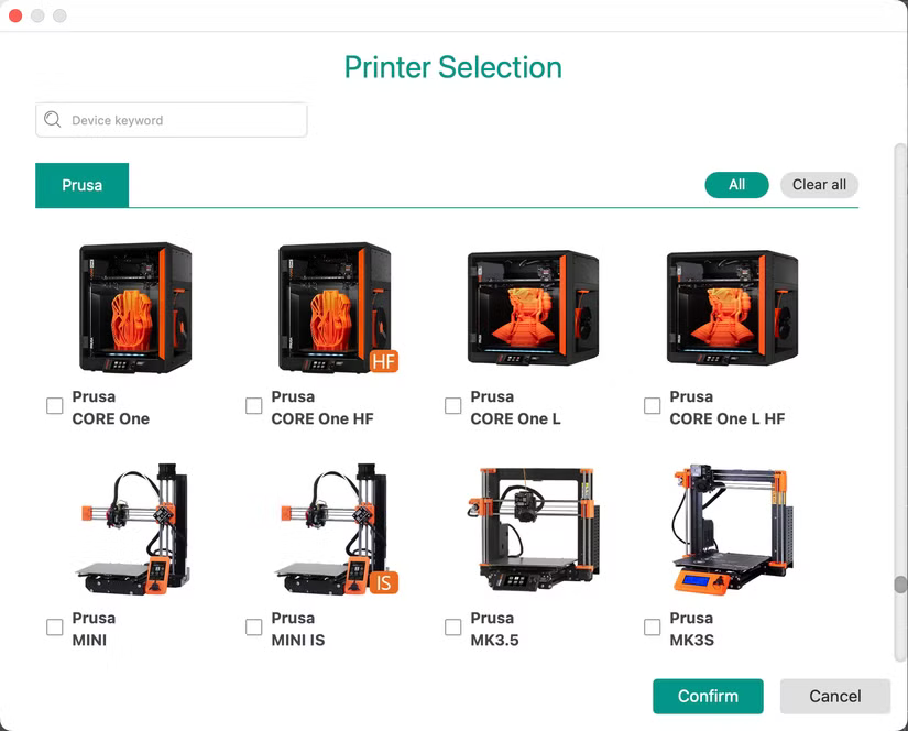 Imprimantes Prusa dans OrcaSlicer.