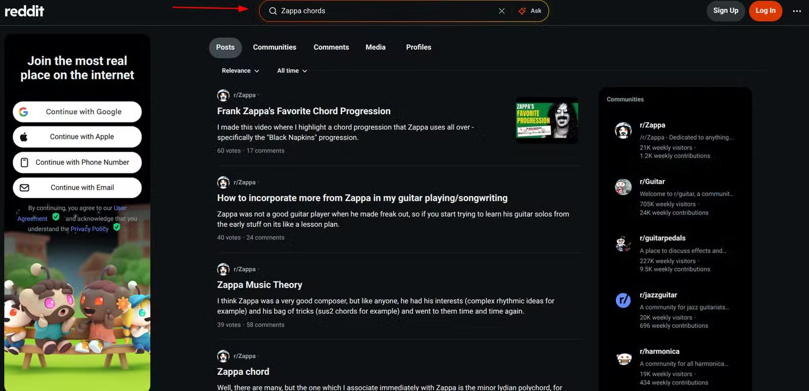 Une recherche kagi en utilisant !r Zappa Chords.