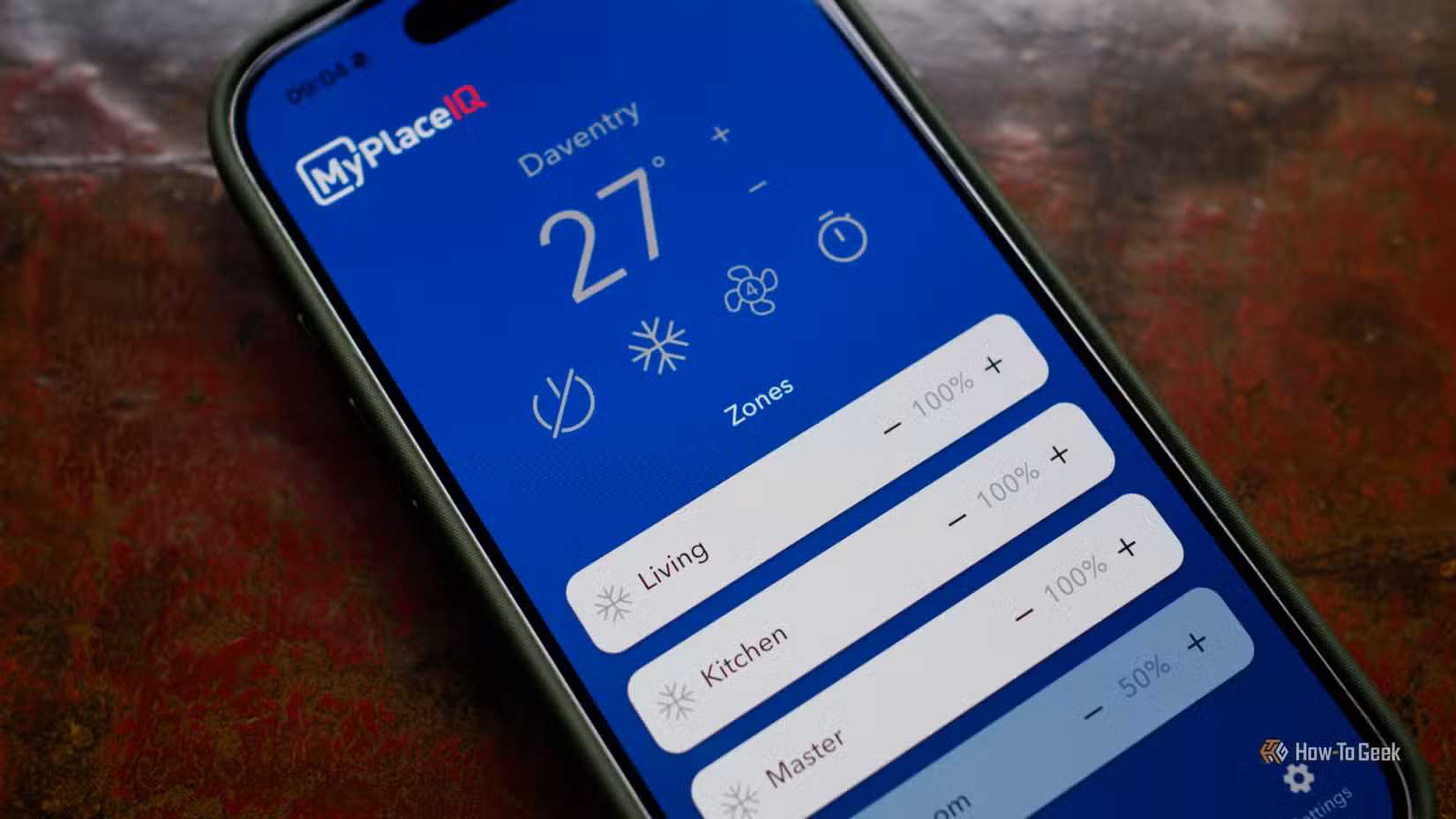 Système de contrôleur de chauffage MyPlaceIQ sur un iPhone.