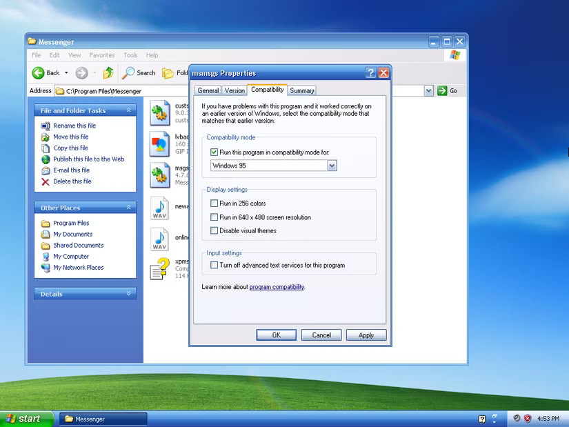 Le mode de compatibilité Windows XP pour Windows 95.