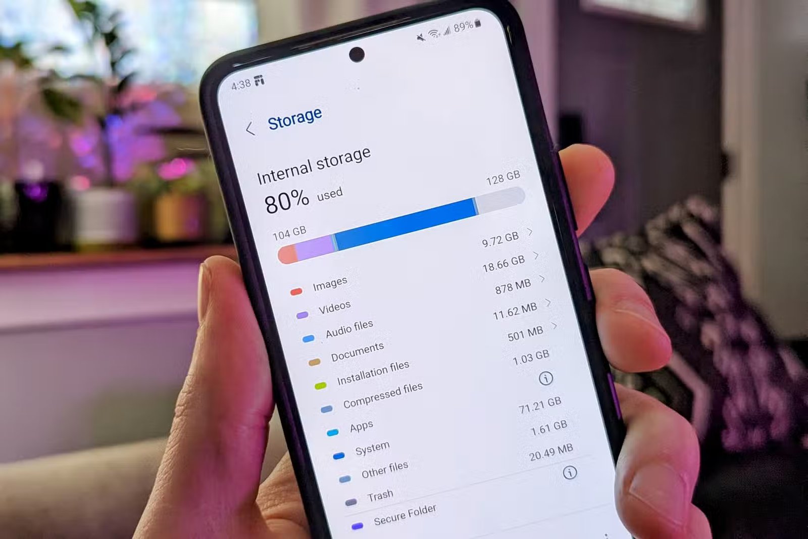 Écran d'espace de stockage Android.