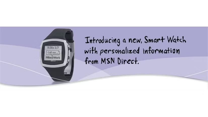Une bannière utilisée par Microsoft pour promouvoir sa montre intelligente SPOT, qui s'appuyait sur MSN Direct.