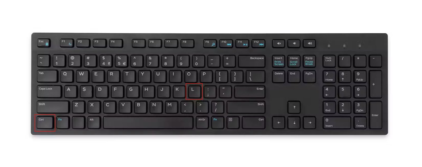 Clavier mettant en évidence les touches de raccourci Ctrl et L.
