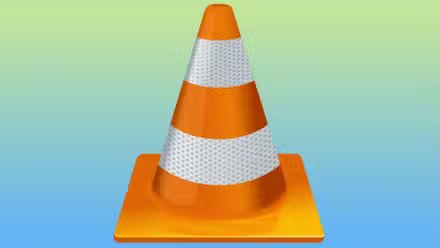 Un logo VLC Media Player sur un dégradé bleu et jaune