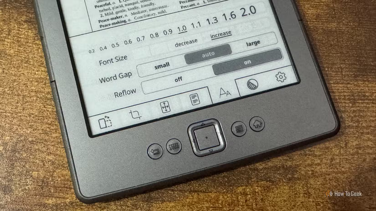 Le paramètre Reflow dans KOReader sur un Kindle 4.