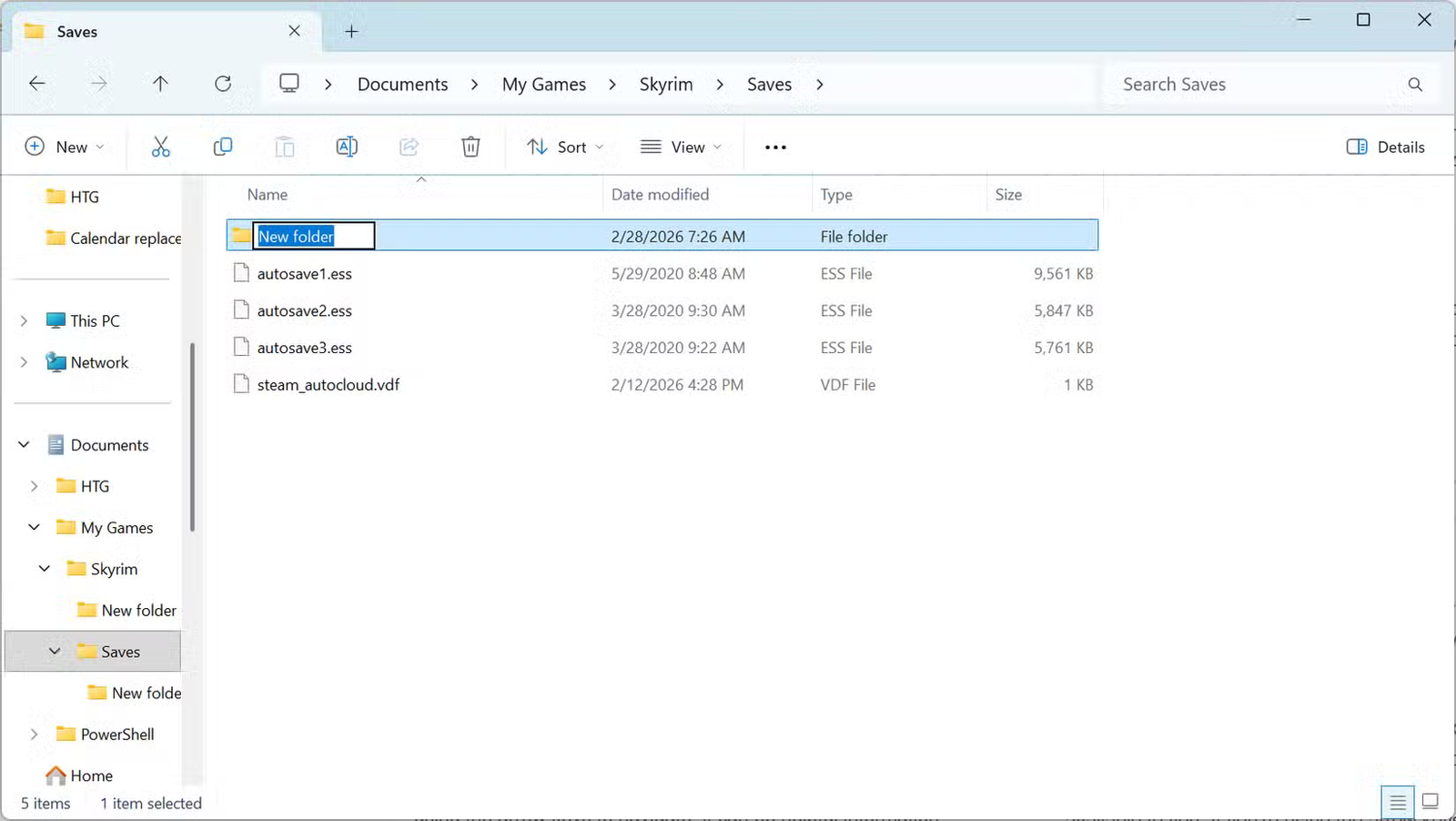 Création d'un nouveau dossier en appuyant sur Ctrl+Shift+N. 