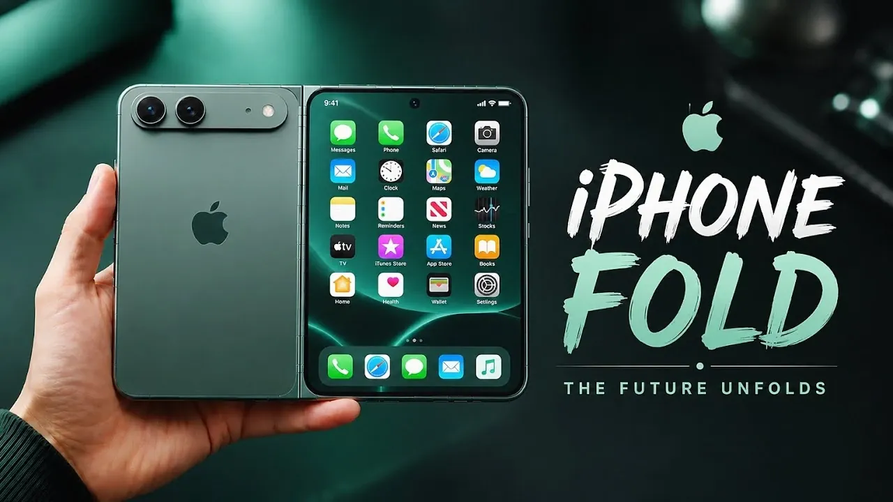 Personne détenant un smartphone Apple pliable conceptuel.
