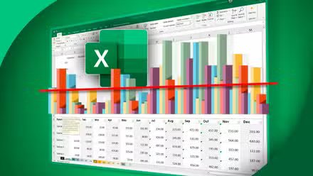 Une feuille de calcul Excel avec un graphique 3D et le logo Excel.