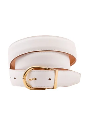 Ceinture en cuir de veau box blanc et cuir végétal naturel non teint