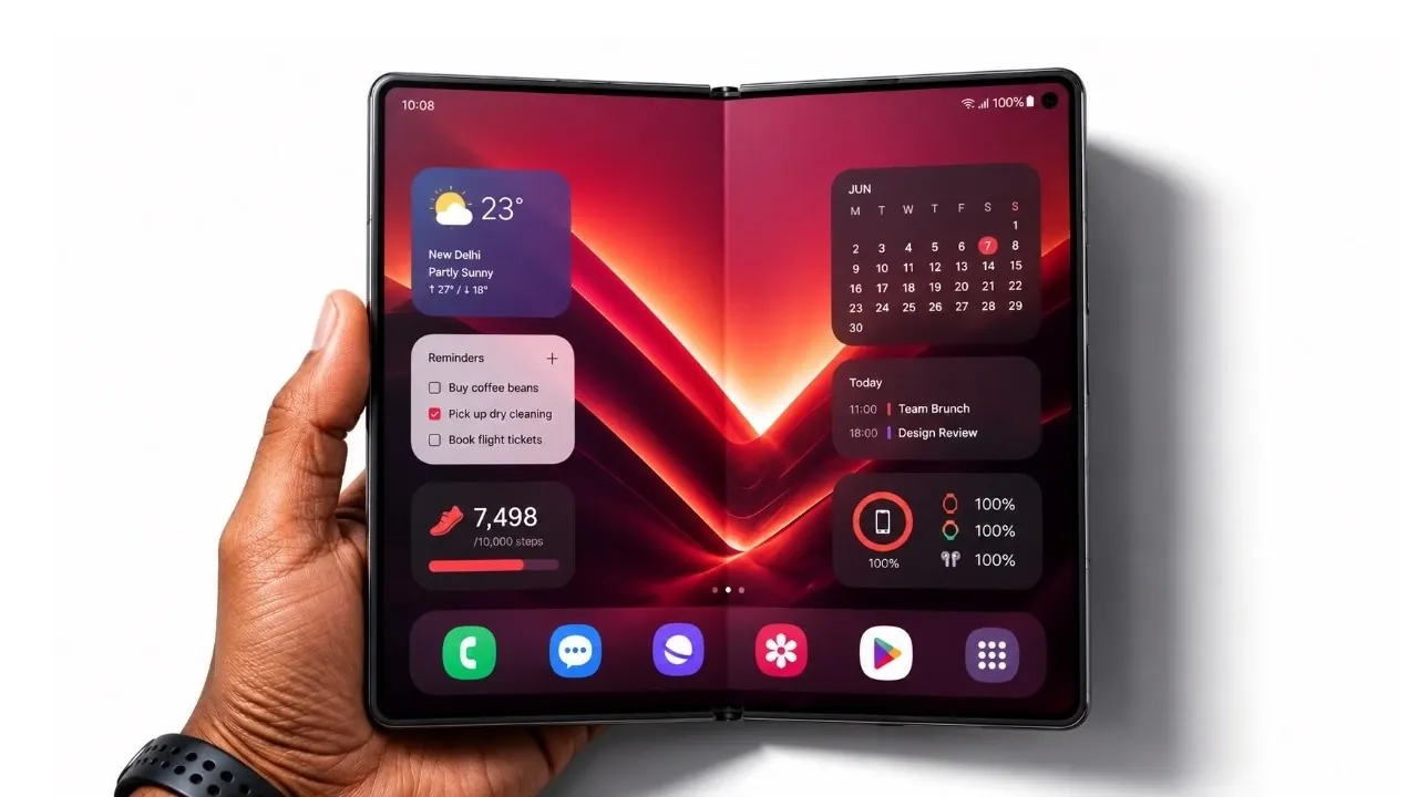 Vue de face de l'écran plus large du Samsung Galaxy Z Fold 8