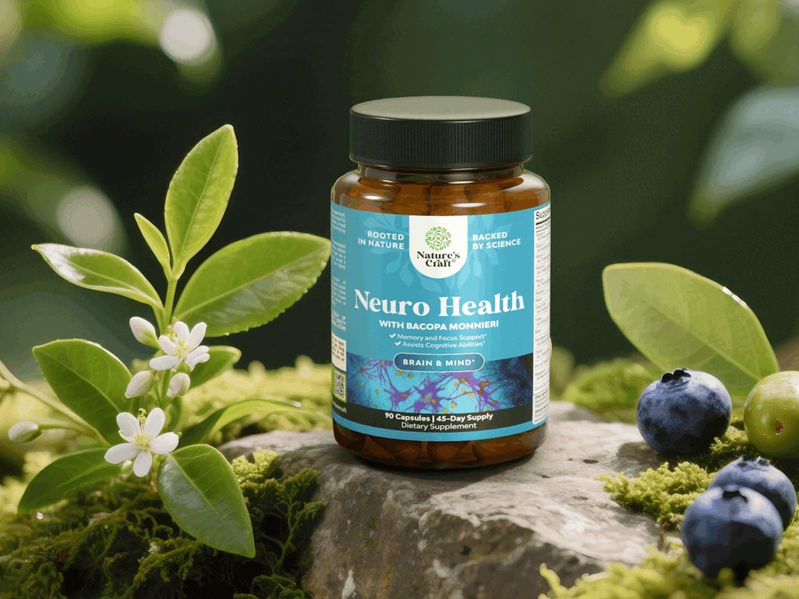 Une bouteille de capsules nootropiques Nature's Craft Neuro Health pour la mémoire et la concentration. (4 sur 4)