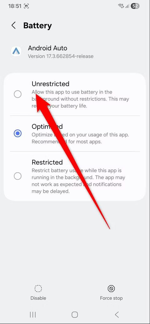 L’utilisation de la batterie d’Android Auto.