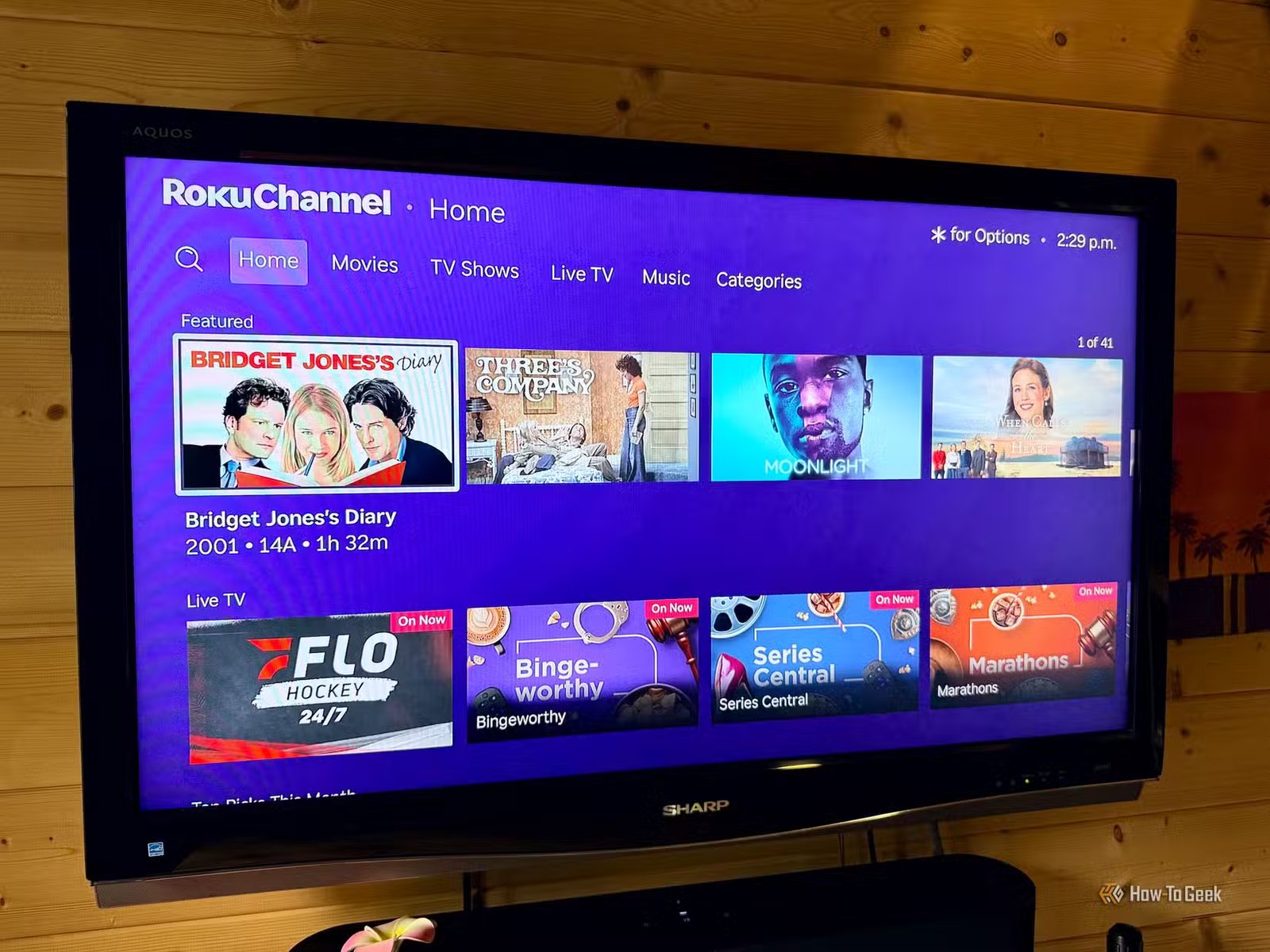 La page d'accueil de Roku Channel sur un téléviseur