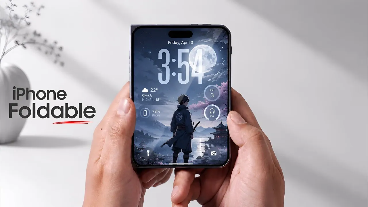 Maquette de la rumeur selon laquelle l'iPhone Fold Ultra affiche l'écran d'accueil.