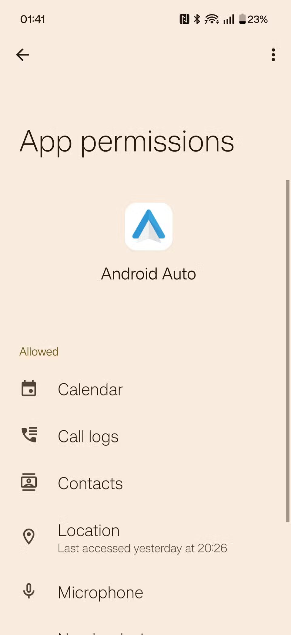 Autorisations des applications d'Android Auto.