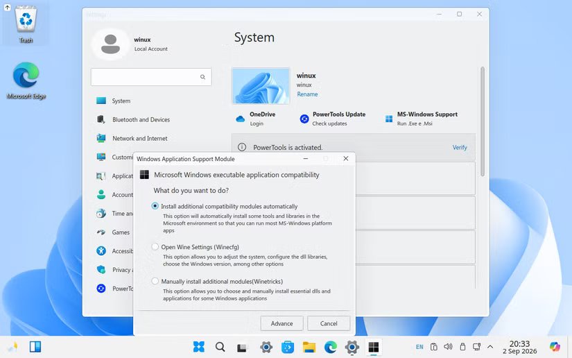 Installation de l'application Windows Winux